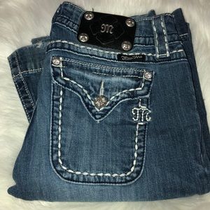 Miss Me Wide Leg Jeans White Stitching Size 28